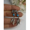 Navajo Flying Eagle 925 Sterling Silver Turquoise Earrings Length 1.60 Inch