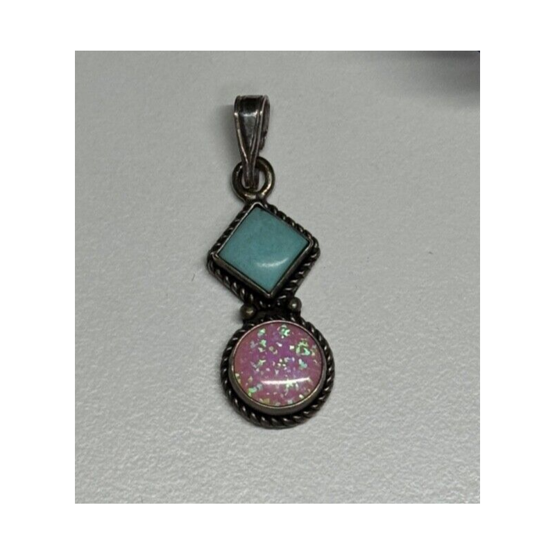 925 Sterling Silver Turquoise & Opal Pendant