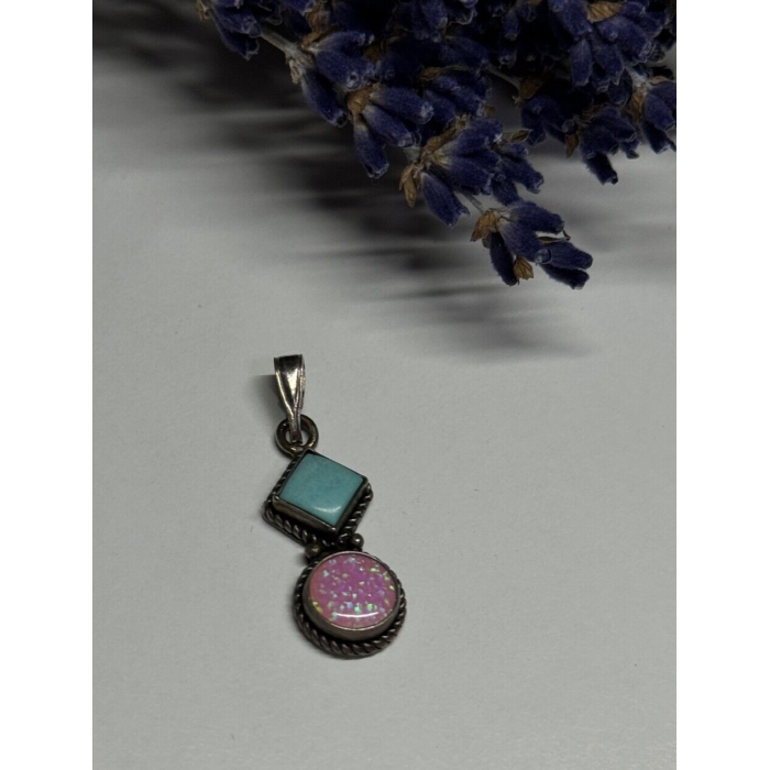 925 Sterling Silver Turquoise & Opal Pendant