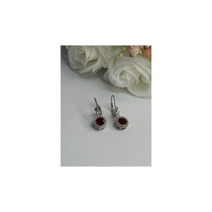 925 Sterling Silver Garnet Earrings Length 1.10 Inch