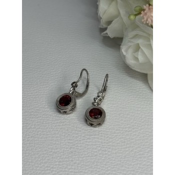 925 Sterling Silver Garnet Earrings Length 1.10 Inch