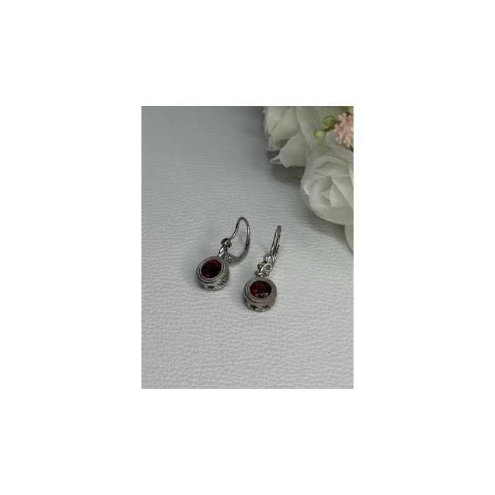 925 Sterling Silver Garnet Earrings Length 1.10 Inch