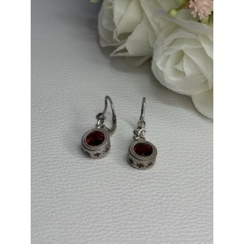 925 Sterling Silver Garnet Earrings Length 1.10 Inch