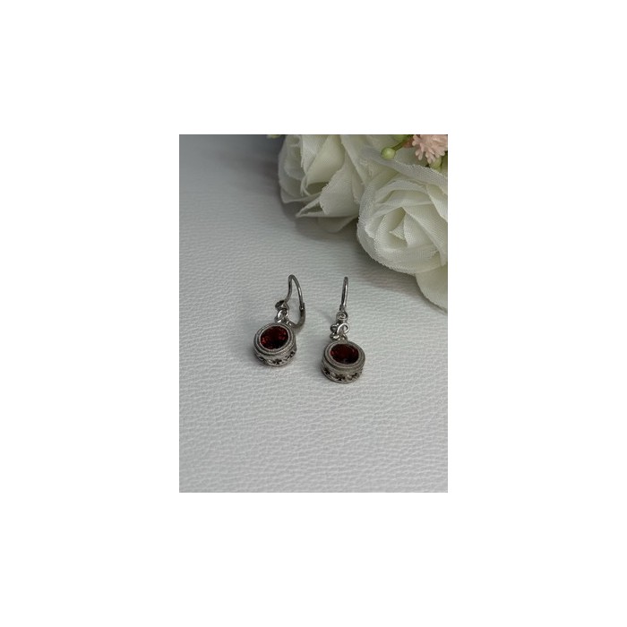925 Sterling Silver Garnet Earrings Length 1.10 Inch