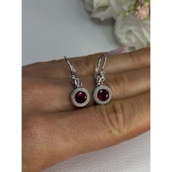 925 Sterling Silver Garnet Earrings Length 1.10 Inch