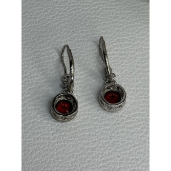 925 Sterling Silver Garnet Earrings Length 1.10 Inch