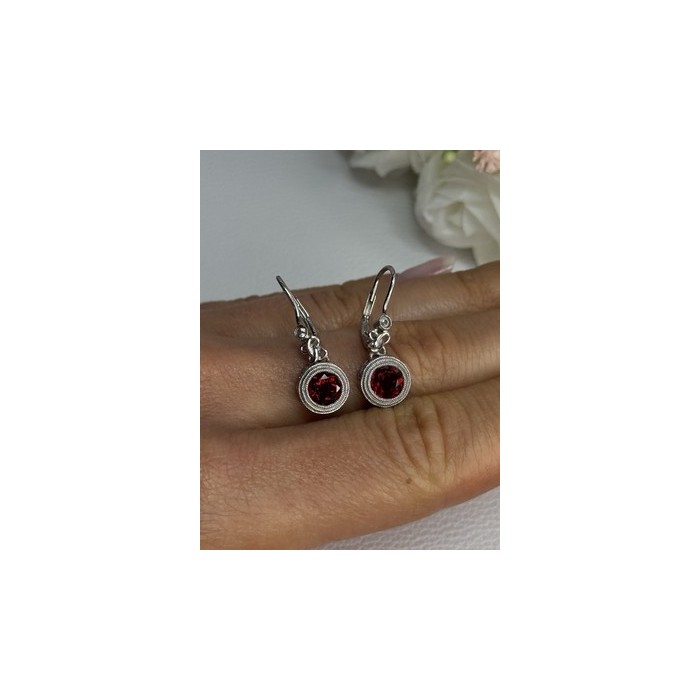 925 Sterling Silver Garnet Earrings Length 1.10 Inch
