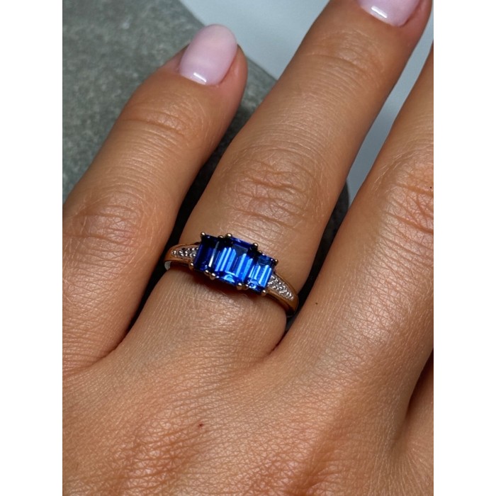 10K YELLOW GOLD SAPPHIRE & DIAMONDS RING SIZE 6