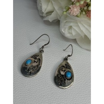 Navajo Turquoise Native American 925 Sterling Silver Earrings
