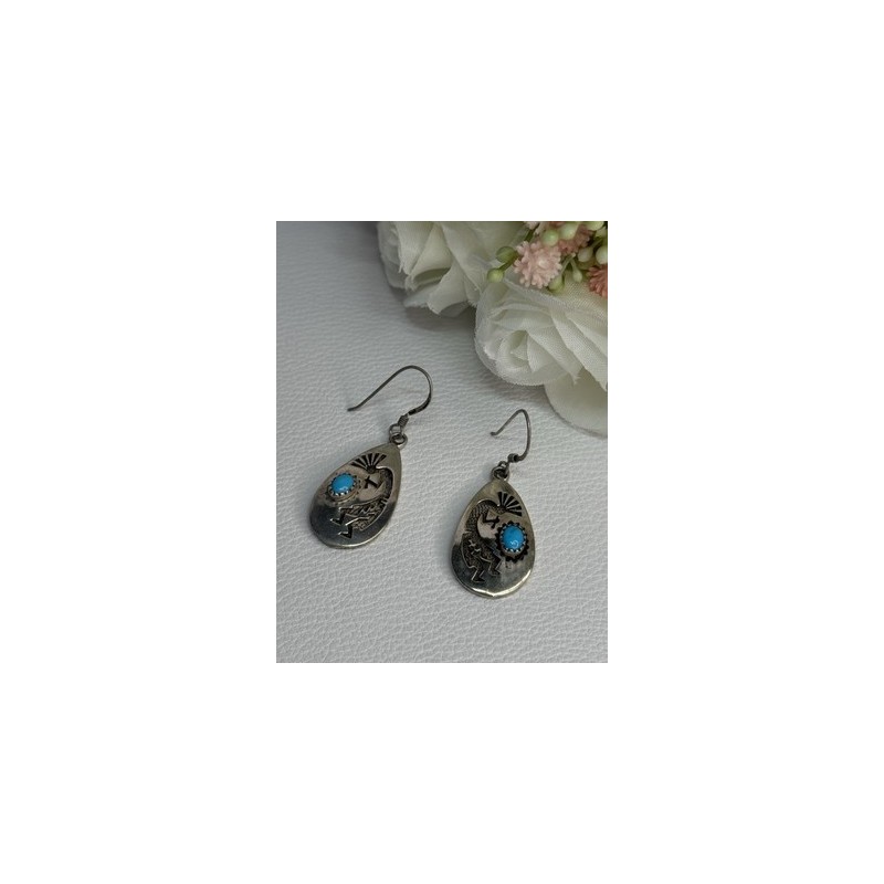 Navajo Turquoise Native American 925 Sterling Silver Earrings