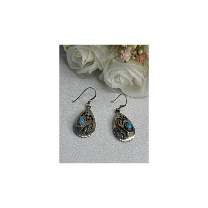 Navajo Turquoise Native American 925 Sterling Silver Earrings