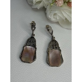 Vintage 925 Sterling Silver Abalone Earrings Length 2 Inch