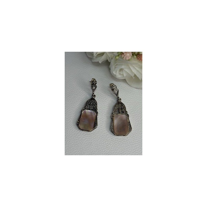 Vintage 925 Sterling Silver Abalone Earrings Length 2 Inch