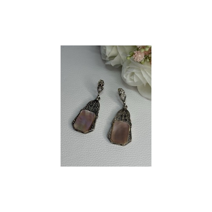 Vintage 925 Sterling Silver Abalone Earrings Length 2 Inch