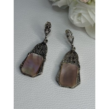 Vintage 925 Sterling Silver Abalone Earrings Length 2 Inch