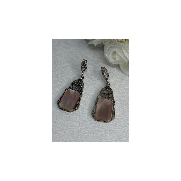 Vintage 925 Sterling Silver Abalone Earrings Length 2 Inch