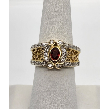 925 STERLING SILVER RUBY & QUARTZ RING SIZE 7