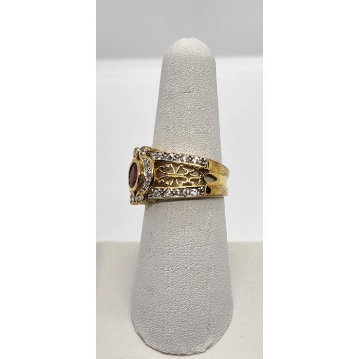 925 STERLING SILVER RUBY & QUARTZ RING SIZE 7