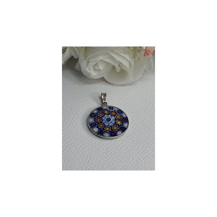 Amv Italian Venice Murano Millefiori 925 Sterling Silver Pendant