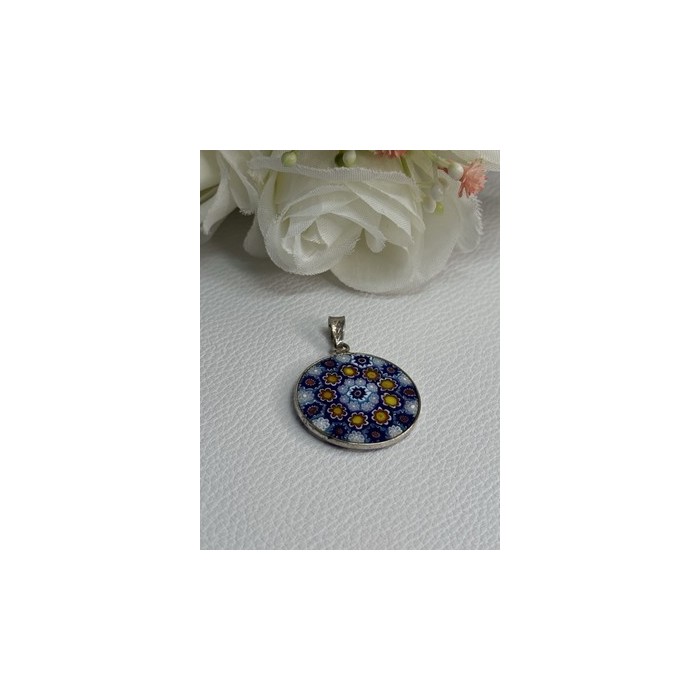 Amv Italian Venice Murano Millefiori 925 Sterling Silver Pendant