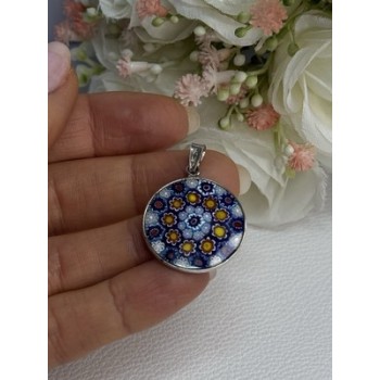Amv Italian Venice Murano Millefiori 925 Sterling Silver Pendant