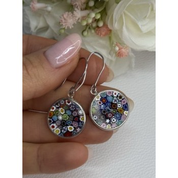 Murano Venice Millefiori 925 Sterling Silver Earrings Length 1.60 Inch