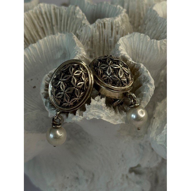 Michael Dawkins 925 Sterling Silver Pearl Earrings Length 1.30 inch