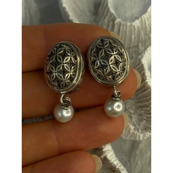 Michael Dawkins 925 Sterling Silver Pearl Earrings Length 1.30 inch