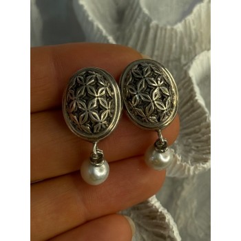 Michael Dawkins 925 Sterling Silver Pearl Earrings Length 1.30 inch