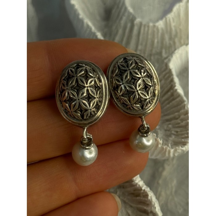 Michael Dawkins 925 Sterling Silver Pearl Earrings Length 1.30 inch