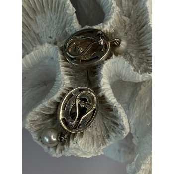 Michael Dawkins 925 Sterling Silver Pearl Earrings Length 1.30 inch