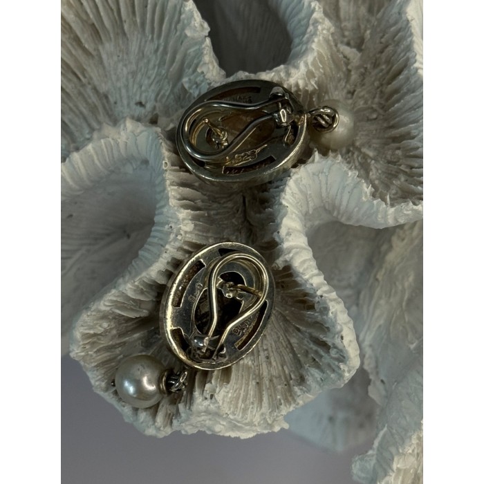 Michael Dawkins 925 Sterling Silver Pearl Earrings Length 1.30 inch