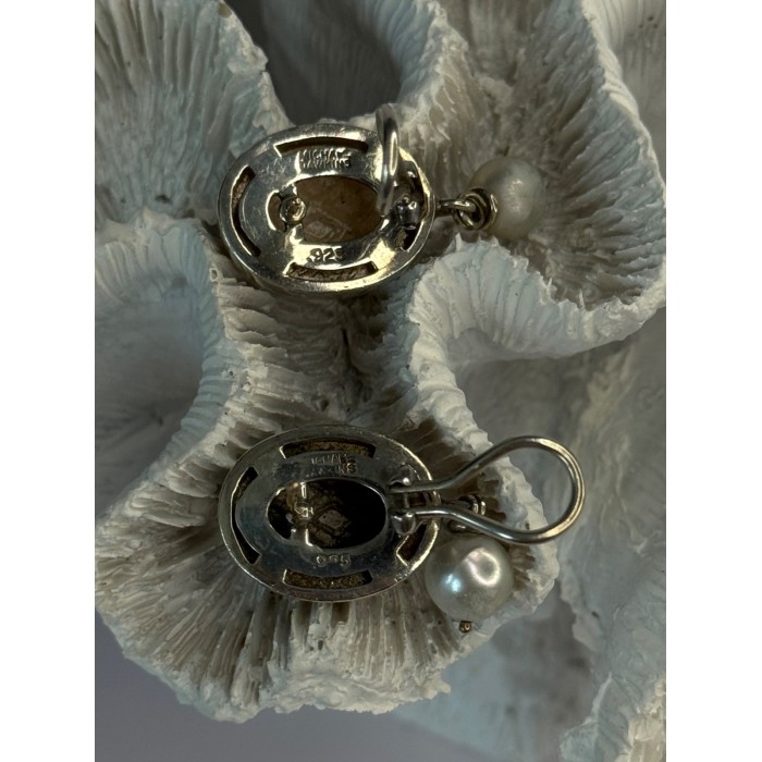 Michael Dawkins 925 Sterling Silver Pearl Earrings Length 1.30 inch