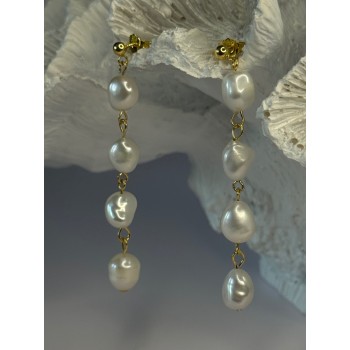 925 Sterling Silver Gold Plated Pearl Earrings Length 2.30 inch