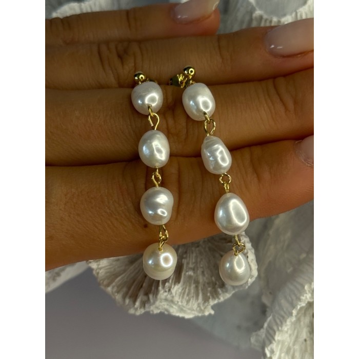 925 Sterling Silver Gold Plated Pearl Earrings Length 2.30 inch