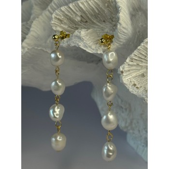 925 Sterling Silver Gold Plated Pearl Earrings Length 2.30 inch