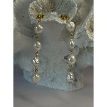 925 Sterling Silver Gold Plated Pearl Earrings Length 2.30 inch