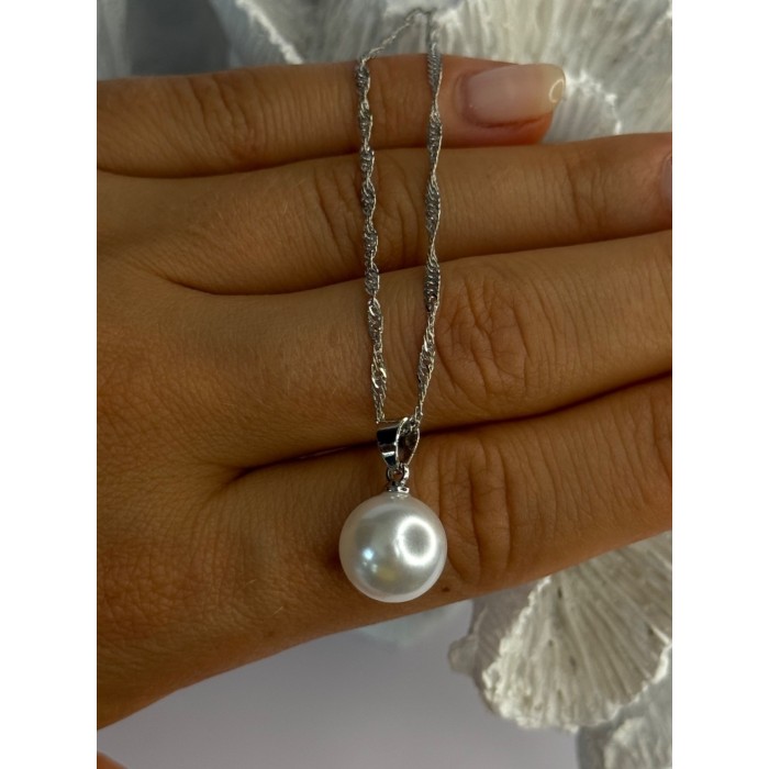 925 Sterling Silver Pearl Necklace Length 18 inch