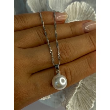 925 Sterling Silver Pearl Necklace Length 18 inch