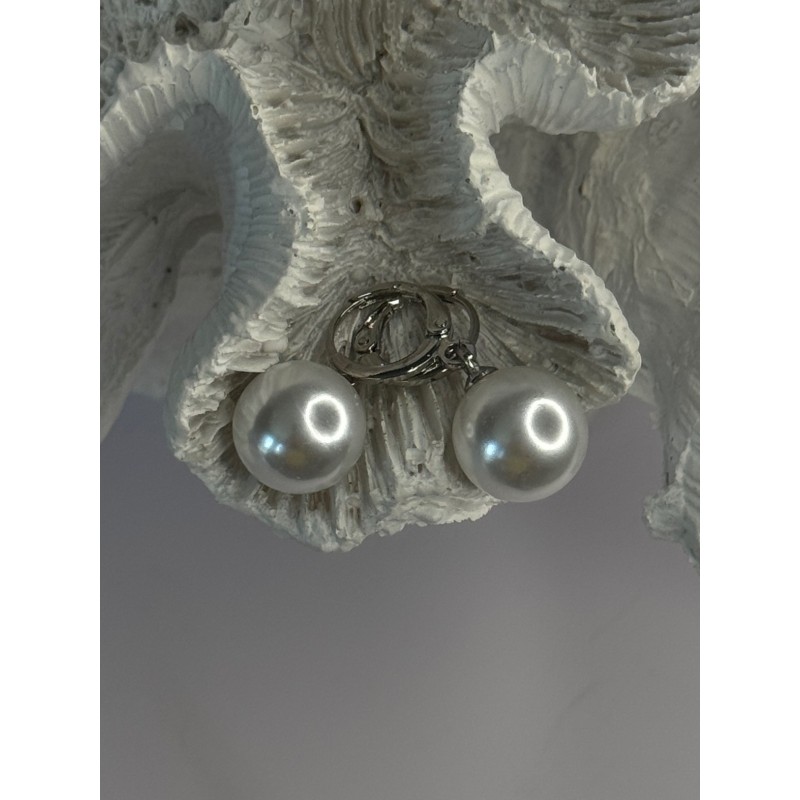 925 Sterling Silver Pearl Earrings Length 1.10 inch