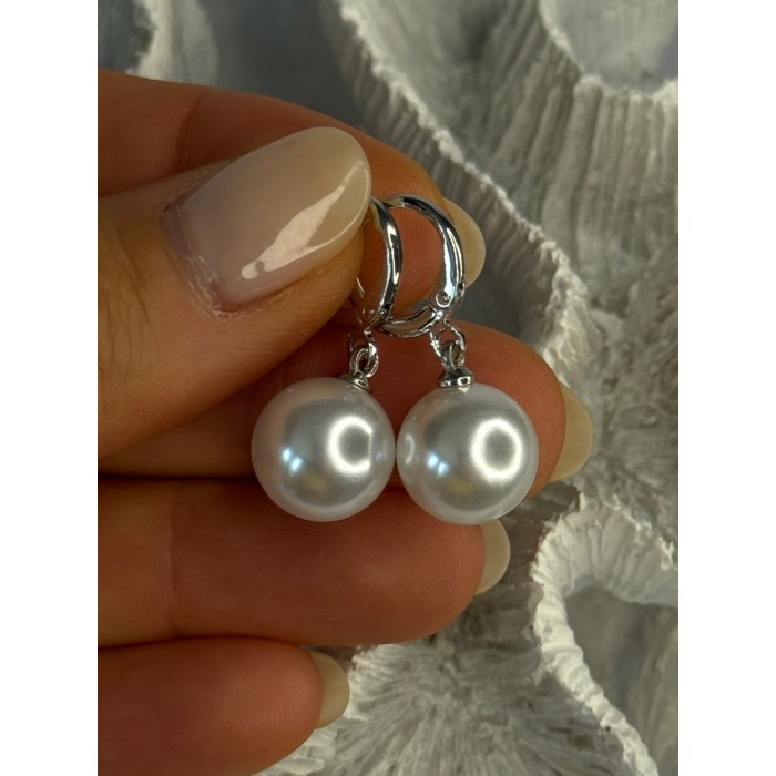 925 Sterling Silver Pearl Earrings Length 1.10 inch