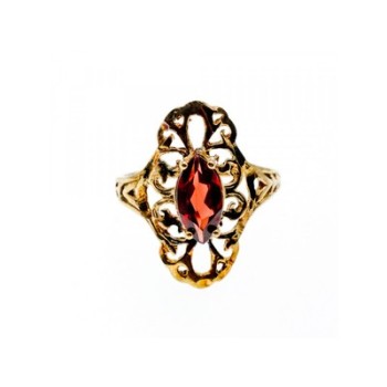 925 Sterling Silver Gold Plated Almandine Openwork Ring Size 9