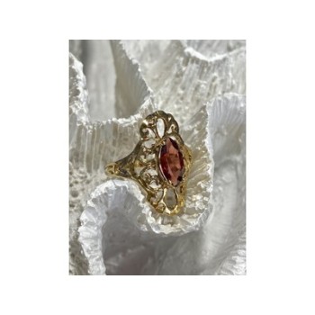 925 Sterling Silver Gold Plated Almandine Openwork Ring Size 9