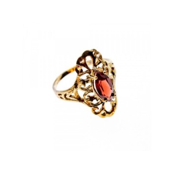 925 Sterling Silver Gold Plated Almandine Openwork Ring Size 9