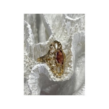 925 Sterling Silver Gold Plated Almandine Openwork Ring Size 9