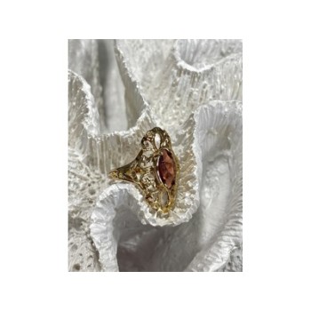 925 Sterling Silver Gold Plated Almandine Openwork Ring Size 9