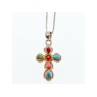 925 Sterling Silver Amber & Multicolor Agate Chain with Cross
