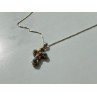 925 Sterling Silver Amber & Multicolor Agate Chain with Cross