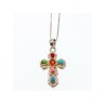 925 Sterling Silver Amber & Multicolor Agate Chain with Cross