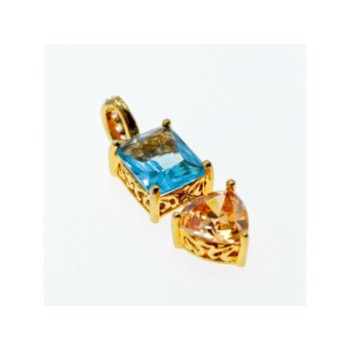 925 STERLING SILVER GOLD PLATED TOPAZ, HELIODOR & CZ PENDANT